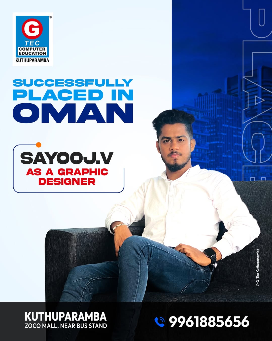 Sayooj V successfully placed in Oman as Graphic Designer🥳🔰100% PLACEMENT ASSISTANCE🔰 ഇൻ്റർനാഷ