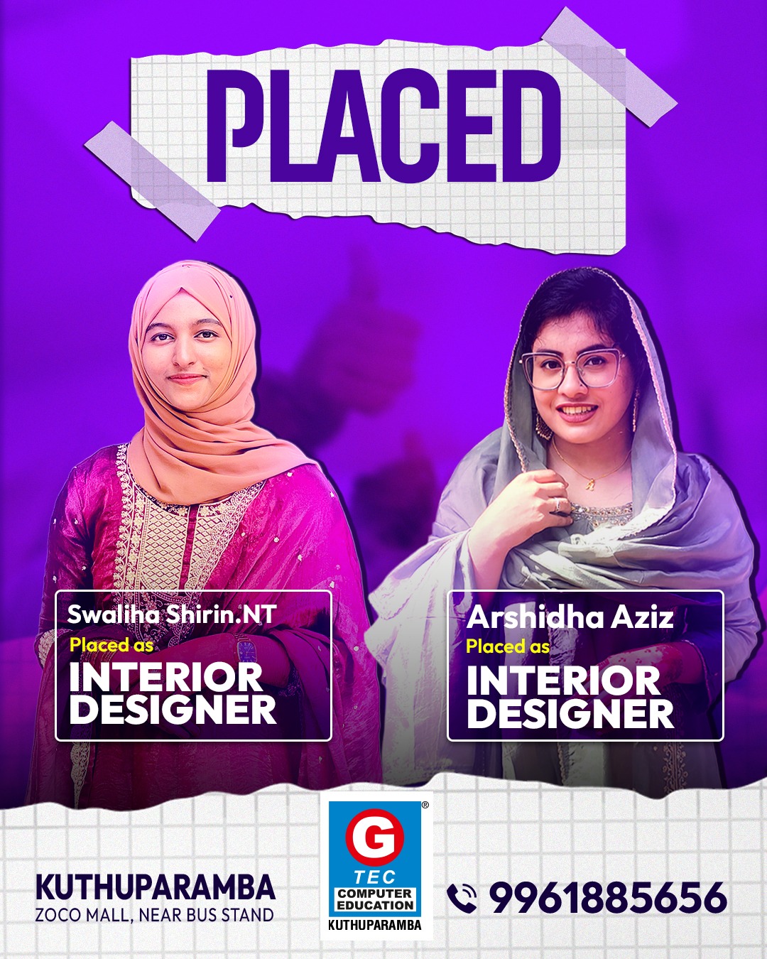Swaliha Shirin N T & Arshitha Aziz placed as Interior Designers...📞Contact- 9961885656📍G-TEC C