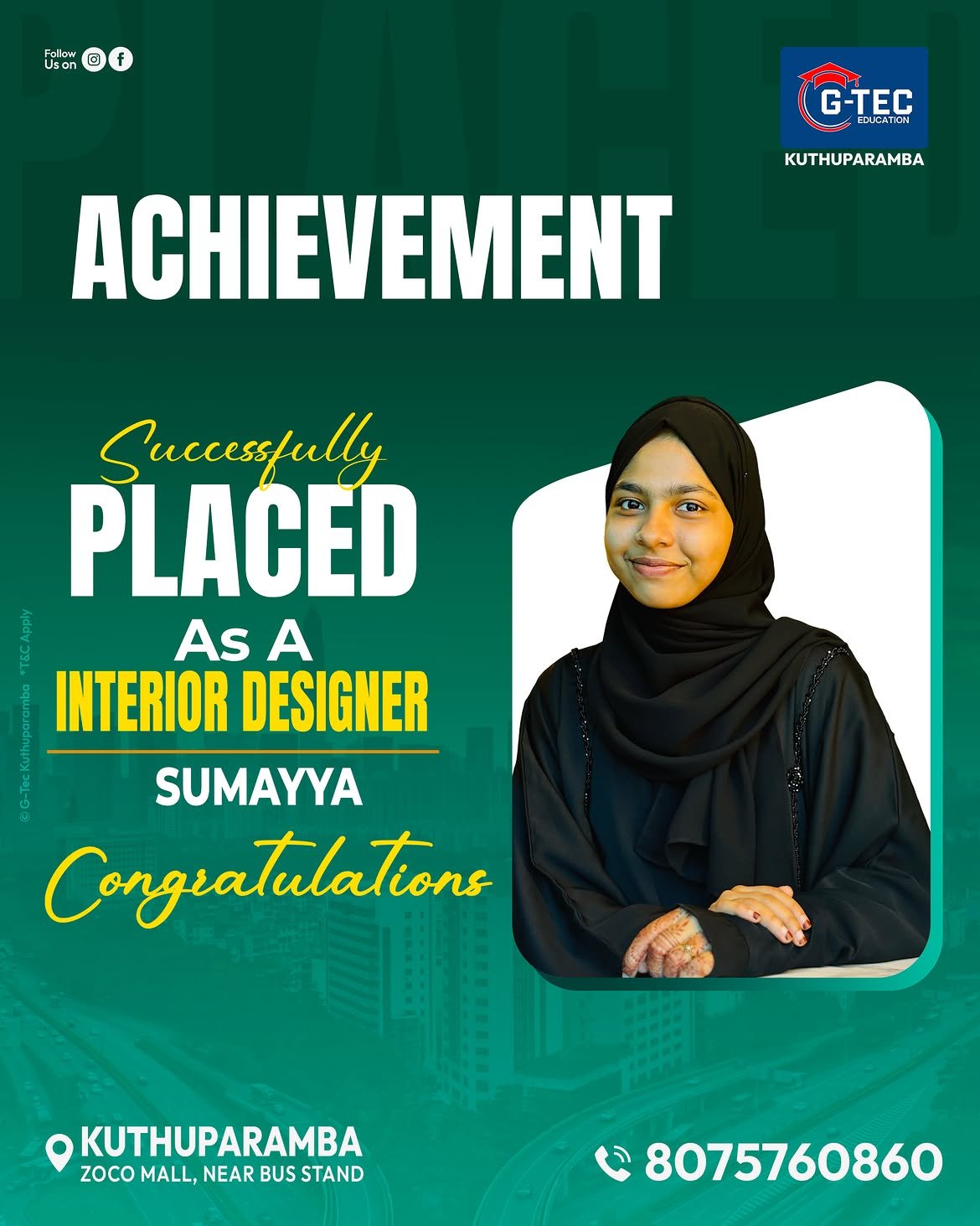 ഒരു വലിയ Achievement!.പഠിക്കാൻ വരുമ്പോൾ ഉള്ള സ്വപ്നം യാഥാർഥ്യമാക്കി കൊടുത്തുജി-ടെക് കുത്തുപറമ്പS (1)